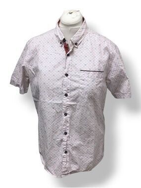 Level Ten Mens Modern Short Sleeve Button Down Shirt, White, size L